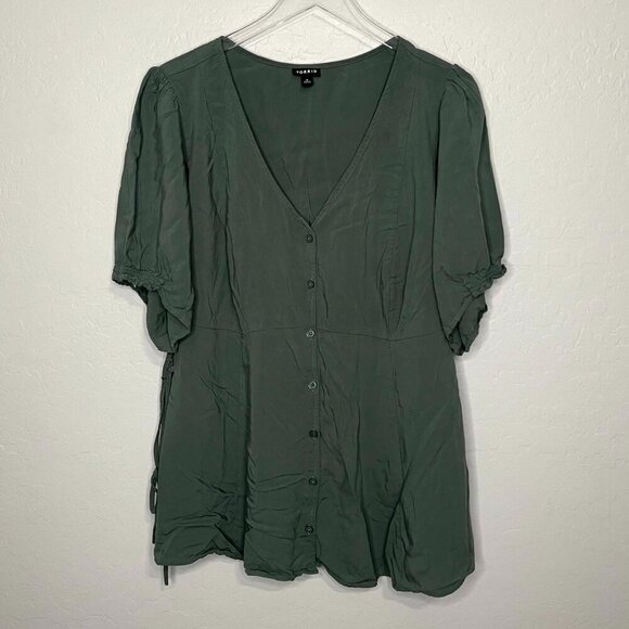 Torrid Green Button Front Side Tie Flowy Blouse Top 3 3X 22/24 - Picture 2 of 7